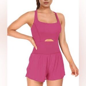 Hot Pink Athletic Romper Built-In Shorts & Sports Bra One Piece Activewear M